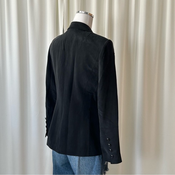 Due Per Due Vintage 100% Silk Black Tailored Blazer Office Siren Dark Academia - Picture 3 of 7